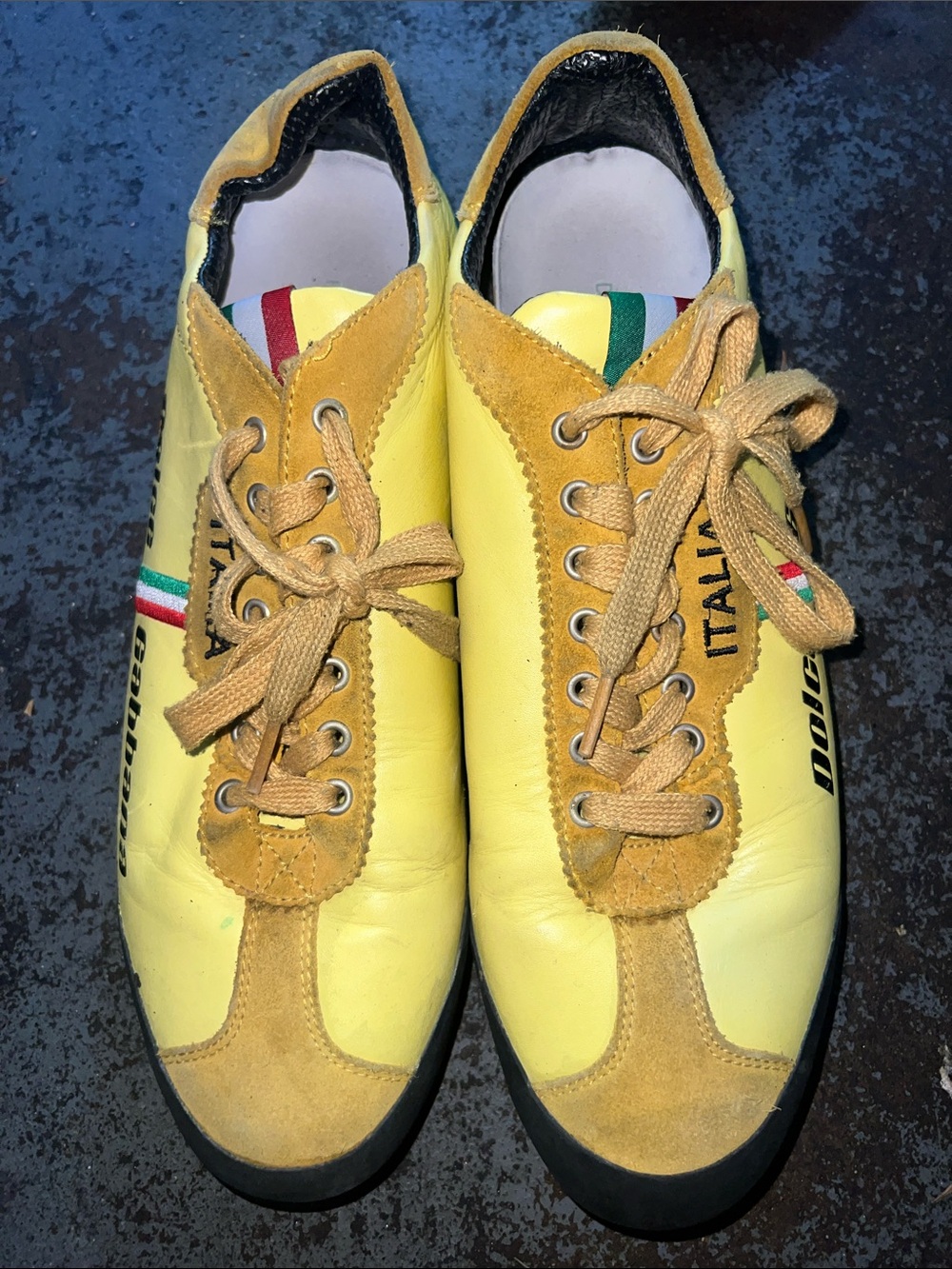 Dolce & Gabbana Yellow Leather and Suede Lace-Up Sneakers